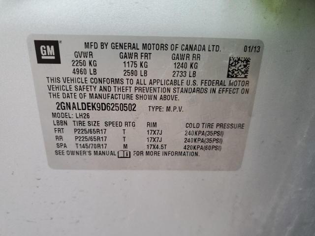 2GNALDEK9D6250502 - 2013 CHEVROLET EQUINOX LT SILVER photo 12