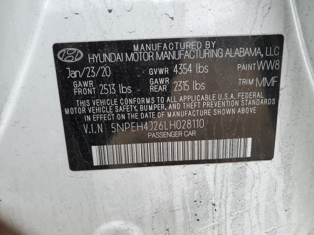 5NPEH4J26LH028110 - 2020 HYUNDAI SONATA LIMITED WHITE photo 13