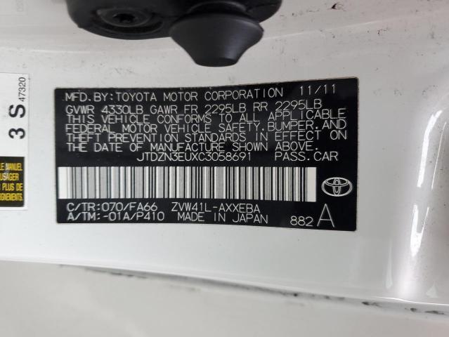 JTDZN3EUXC3058691 - 2012 TOYOTA PRIUS V WHITE photo 12