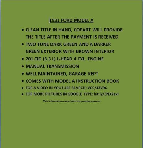 4438222 - 1931 FORD MODEL A GREEN photo 12