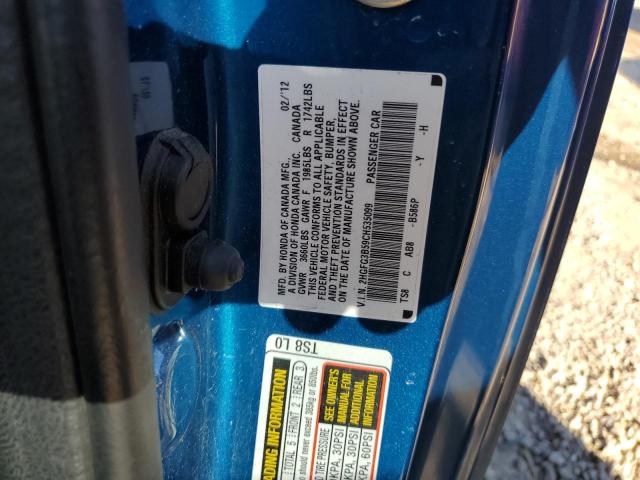 2HGFG3B59CH535099 - 2012 HONDA CIVIC LX BLUE photo 12