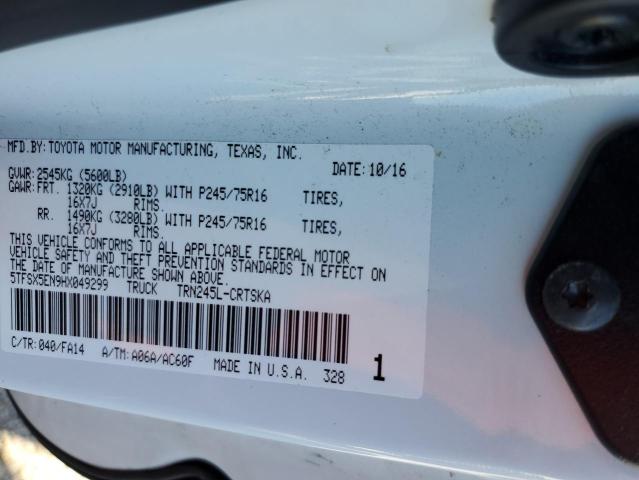 5TFSX5EN9HX049299 - 2017 TOYOTA TACOMA ACCESS CAB WHITE photo 13