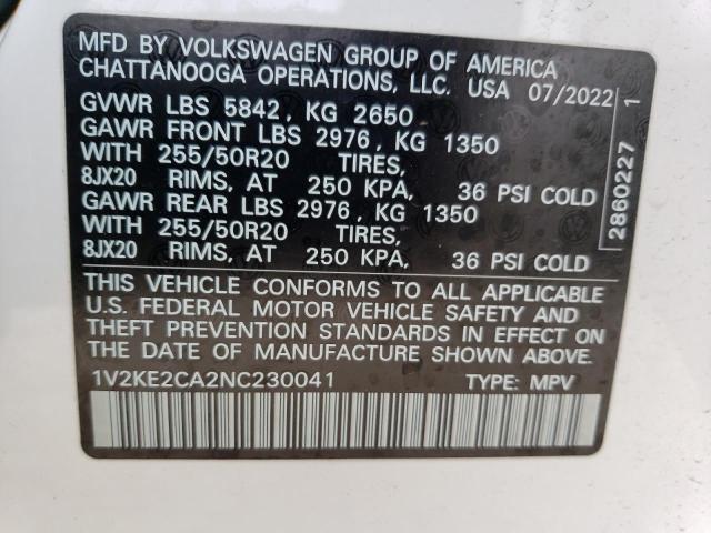 1V2KE2CA2NC230041 - 2022 VOLKSWAGEN ATLAS CROS SE Белый фото 14