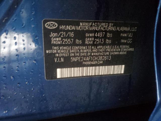 5NPE24AF1GH382613 - 2016 HYUNDAI SONATA SE BLUE photo 12