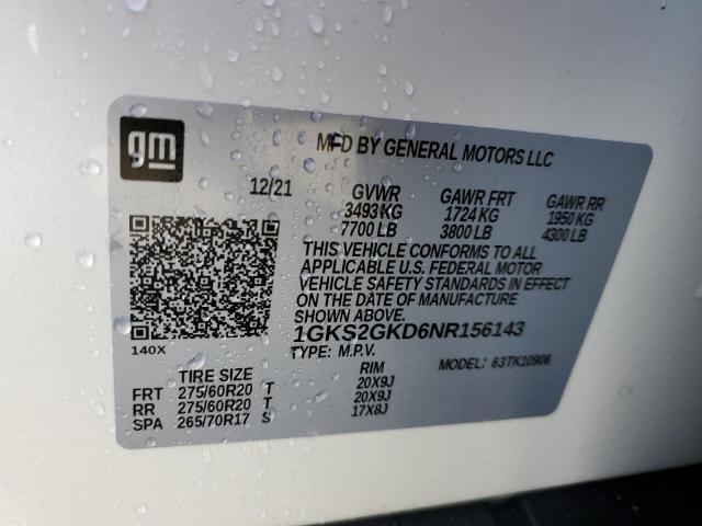 1GKS2GKD6NR156143 - 2022 GMC YUKON XL K1500 SLT WHITE photo 13