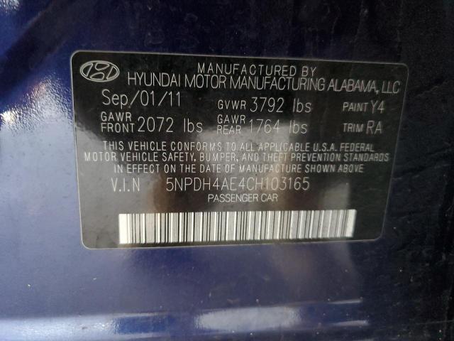 5NPDH4AE4CH103165 - 2012 HYUNDAI ELANTRA GLS BLUE photo 12