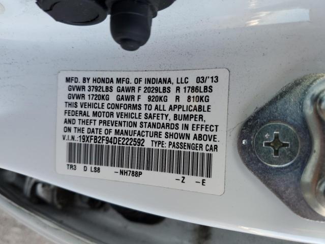 19XFB2F94DE222592 - 2013 HONDA CIVIC EXL თეთრი ფოტო 12