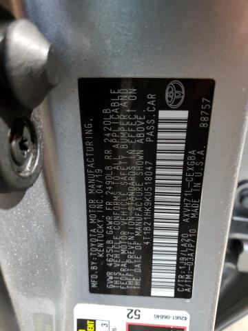 4T1B21HK9KU518047 - 2019 TOYOTA CAMRY HYBRID SILVER photo 13