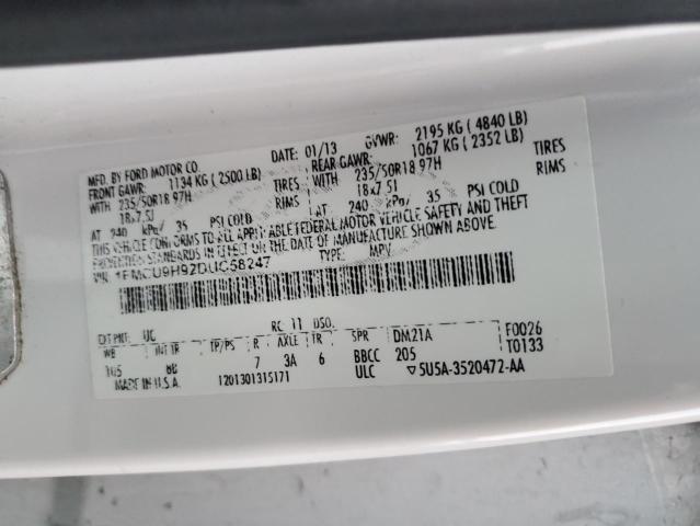 1FMCU9H92DUC58247 - 2013 FORD ESCAPE SEL WHITE photo 12