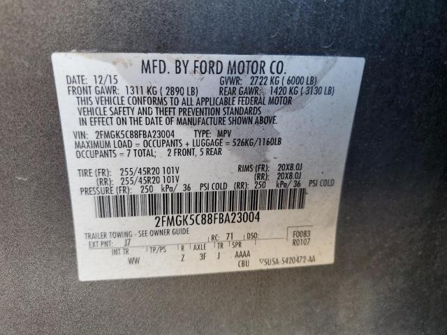 2FMGK5C88FBA23004 - 2015 FORD FLEX SEL GRAY photo 13