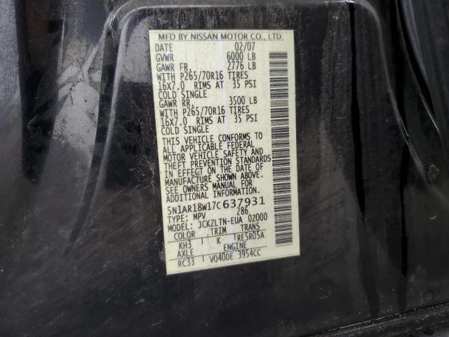 5N1AR18W17C637931 - 2007 NISSAN PATHFINDER LE 黑色 照片 13