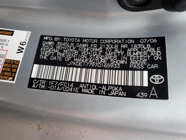 JTKDE177970165933 - 2007 TOYOTA SCION TC SILVER photo 13