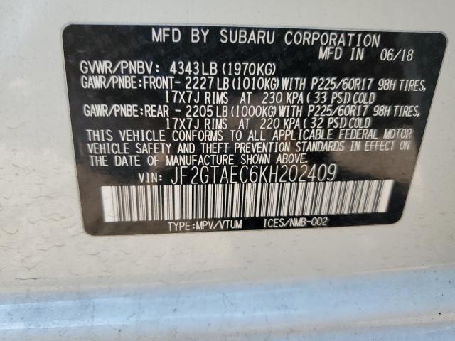 JF2GTAEC6KH202409 - 2019 SUBARU CROSSTREK PREMIUM 白色 照片 12