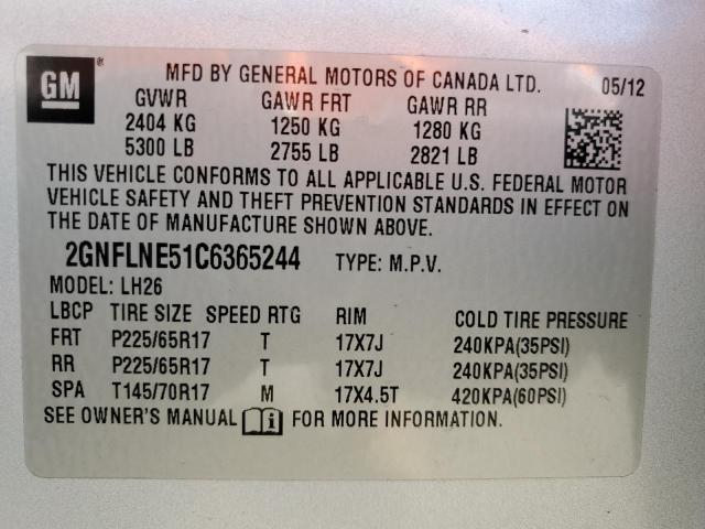 2GNFLNE51C6365244 - 2012 CHEVROLET EQUINOX LT SILVER photo 12