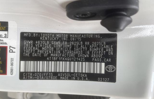 4T1BF1FK4GU121425 - 2016 TOYOTA CAMRY LE WHITE photo 10