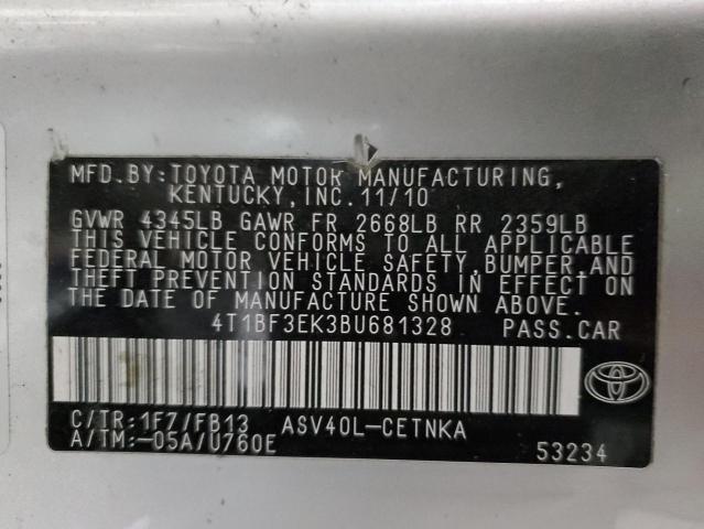 4T1BF3EK3BU681328 - 2011 TOYOTA CAMRY BASE SILVER photo 12