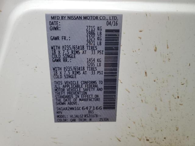 5N1AR2MN1GC647166 - 2016 NISSAN PATHFINDER S WHITE photo 13