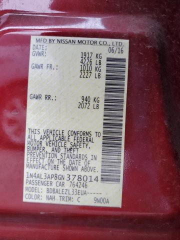 1N4AL3AP8GN378014 - 2016 NISSAN ALTIMA 2.5 RED photo 12