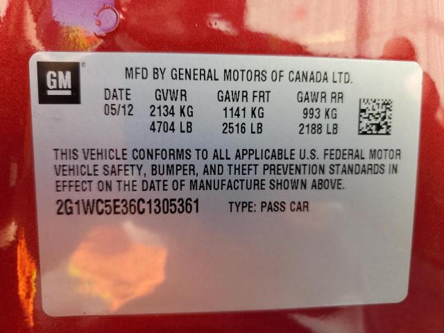 2G1WC5E36C1305361 - 2012 CHEVROLET IMPALA LTZ RED photo 12