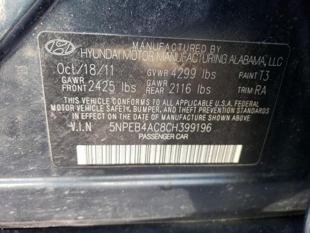 5NPEB4AC8CH399196 - 2012 HYUNDAI SONATA GLS CHARCOAL photo 12