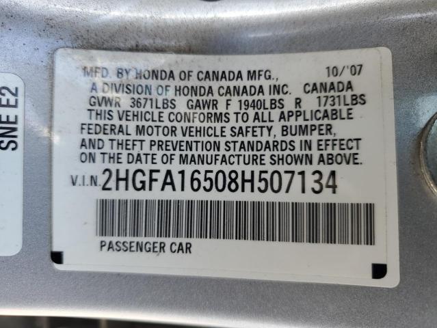 2HGFA16508H507134 - 2008 HONDA CIVIC LX SILVER photo 13