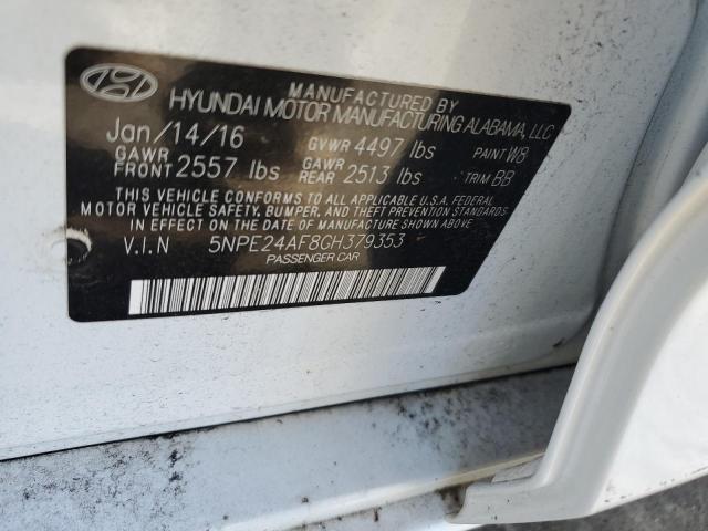 5NPE24AF8GH379353 - 2016 HYUNDAI SONATA SE WHITE photo 12