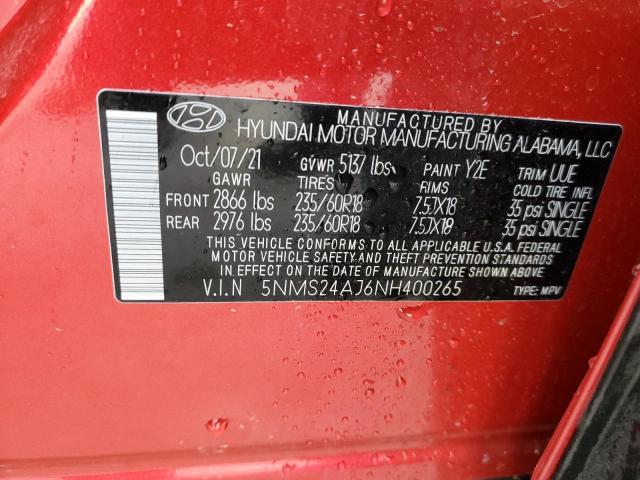 5NMS24AJ6NH400265 - 2022 HYUNDAI SANTA FE SEL Կարմիր լուսանկար 14