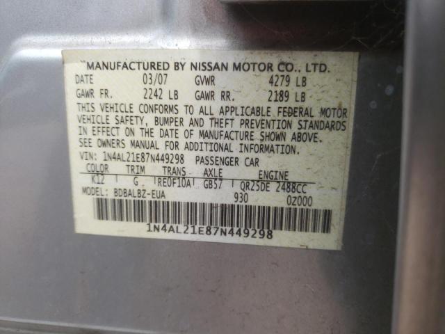 1N4AL21E87N449298 - 2007 NISSAN ALTIMA 2.5 SILVER photo 13