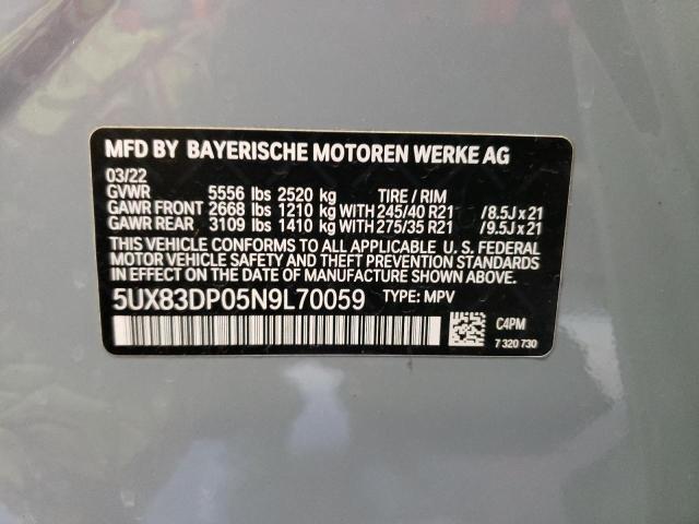 5UX83DP05N9L70059 - 2022 BMW X3 M40I GRAY photo 13