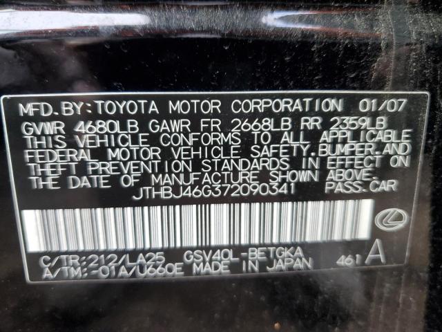 JTHBJ46G372090341 - 2007 LEXUS ES 350 BLACK photo 12