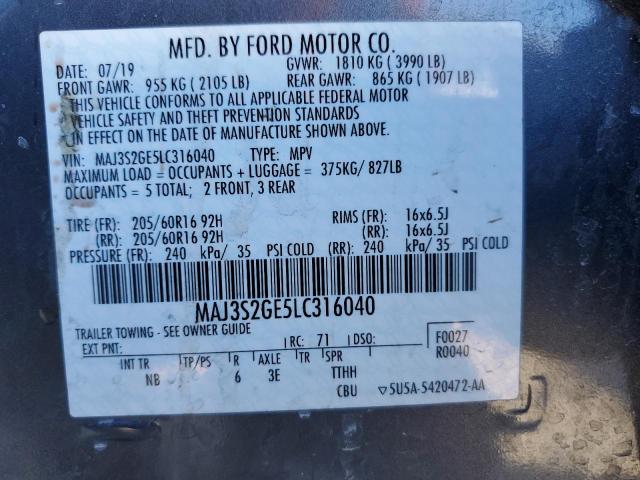 MAJ3S2GE5LC316040 - 2020 FORD ECOSPORT SE GRAY photo 13