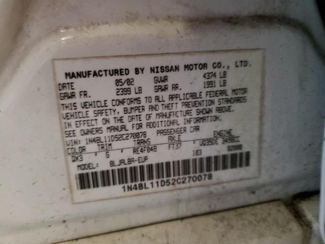 1N4BL11D52C270078 - 2002 NISSAN ALTIMA SE WHITE photo 12