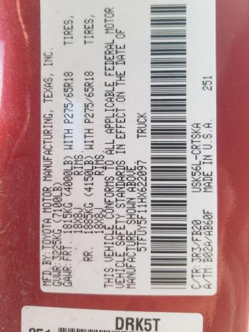 5TFUY5F11HX622097 - 2017 TOYOTA TUNDRA DOUBLE CAB SR/SR5 RED photo 13