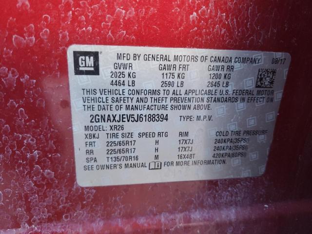 2GNAXJEV5J6188394 - 2018 CHEVROLET EQUINOX LT RED photo 14