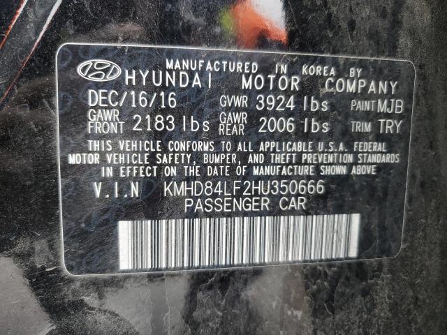 KMHD84LF2HU350666 - 2017 HYUNDAI ELANTRA SE BLACK photo 12