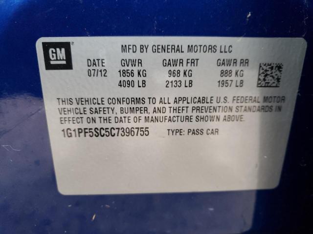 1G1PF5SC5C7396755 - 2012 CHEVROLET CRUZE LT BLUE photo 13