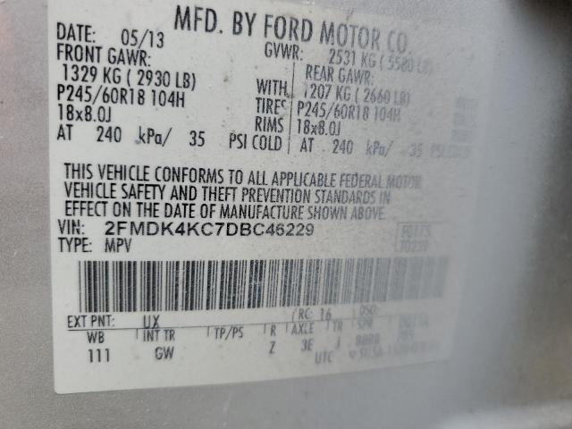 2FMDK4KC7DBC46229 - 2013 FORD EDGE LIMITED SILVER photo 12