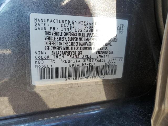 3N1AB7AP9FY301967 - 2015 NISSAN SENTRA S GRAY photo 12