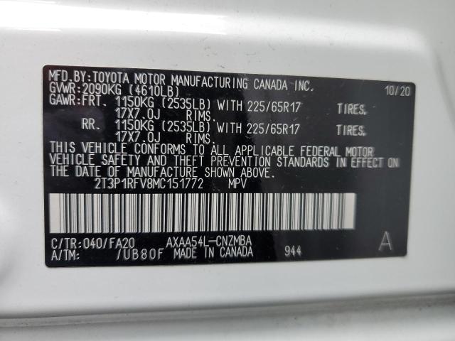 2T3P1RFV8MC151772 - 2021 TOYOTA RAV4 XLE WHITE photo 13