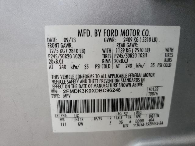 2FMDK3K9XDBC96248 - 2013 FORD EDGE LIMITED SILVER photo 13