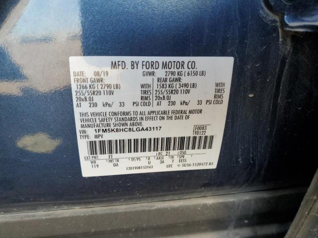 1FM5K8HC8LGA43117 - 2020 FORD EXPLORER PLATINUM BLUE photo 14