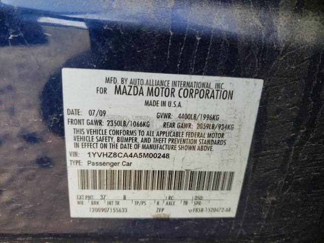 1YVHZ8CA4A5M00248 - 2010 MAZDA 6 I BLUE photo 12