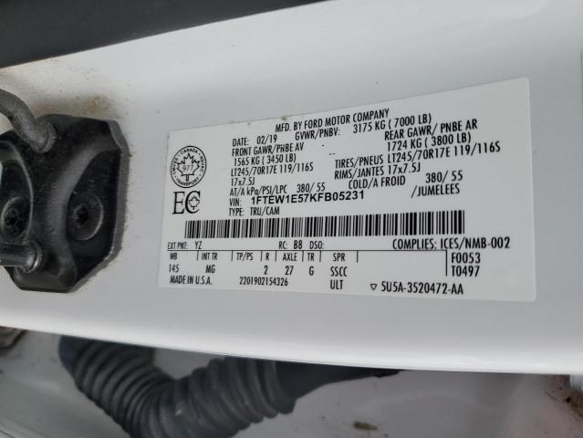 1FTEW1E57KFB05231 - 2019 FORD F150 SUPERCREW WHITE photo 13