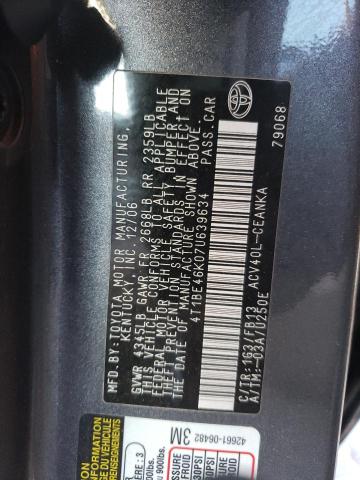 4T1BE46K07U639634 - 2007 TOYOTA CAMRY CE GRAY photo 12