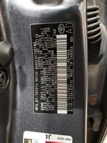 2T1BU4EE4DC035161 - 2013 TOYOTA COROLLA BASE GRAY photo 12