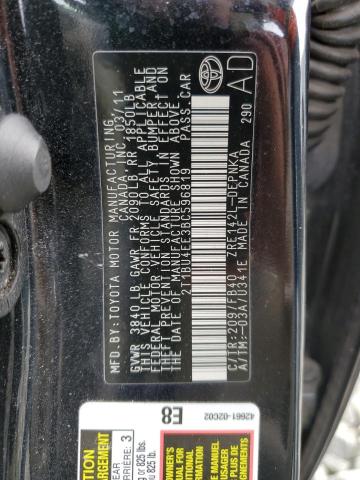 2T1BU4EE3BC596819 - 2011 TOYOTA COROLLA BASE BLACK photo 12