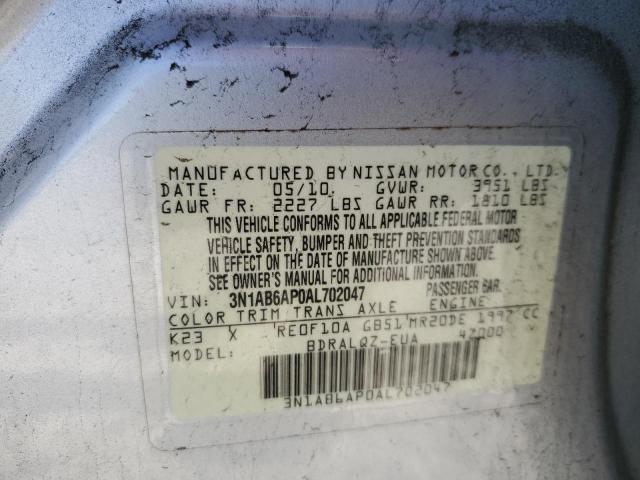 3N1AB6AP0AL702047 - 2010 NISSAN SENTRA 2.0 WHITE photo 12