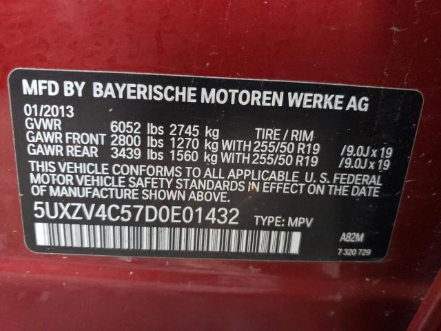 5UXZV4C57D0E01432 - 2013 BMW X5 XDRIVE35I RED photo 13