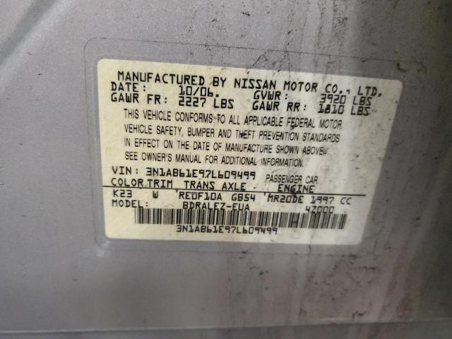 3N1AB61E97L609499 - 2007 NISSAN SENTRA 2.0 SILVER photo 12