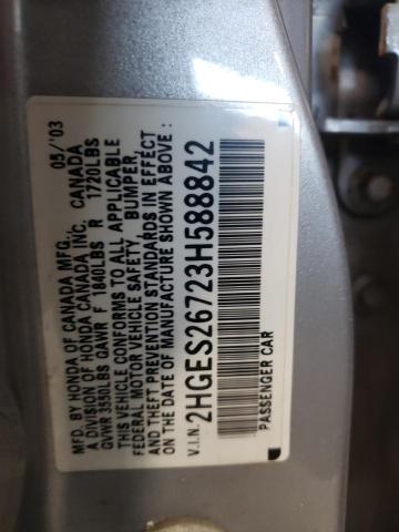 2HGES26723H588842 - 2003 HONDA CIVIC EX SILVER photo 12